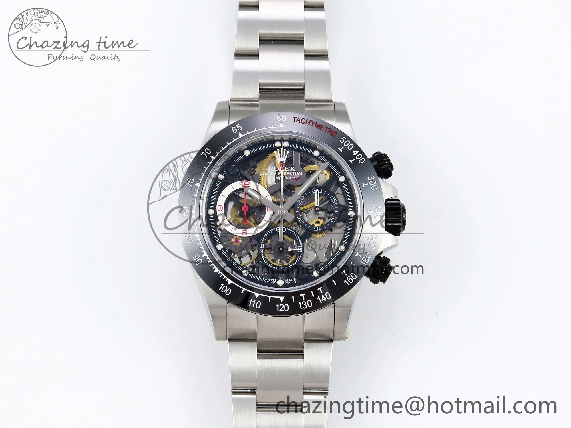 TopPick Daytona Skeleton SONIC Best Edition Ceramic Bezel Skeleton Dial on SS Oyster Bracelet SA 1654