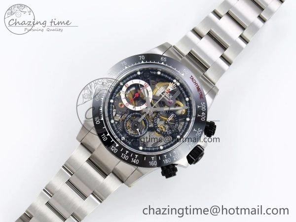 TopPick Daytona Skeleton SONIC Best Edition Ceramic Bezel Skeleton Dial on SS Oyster Bracelet SA 1654