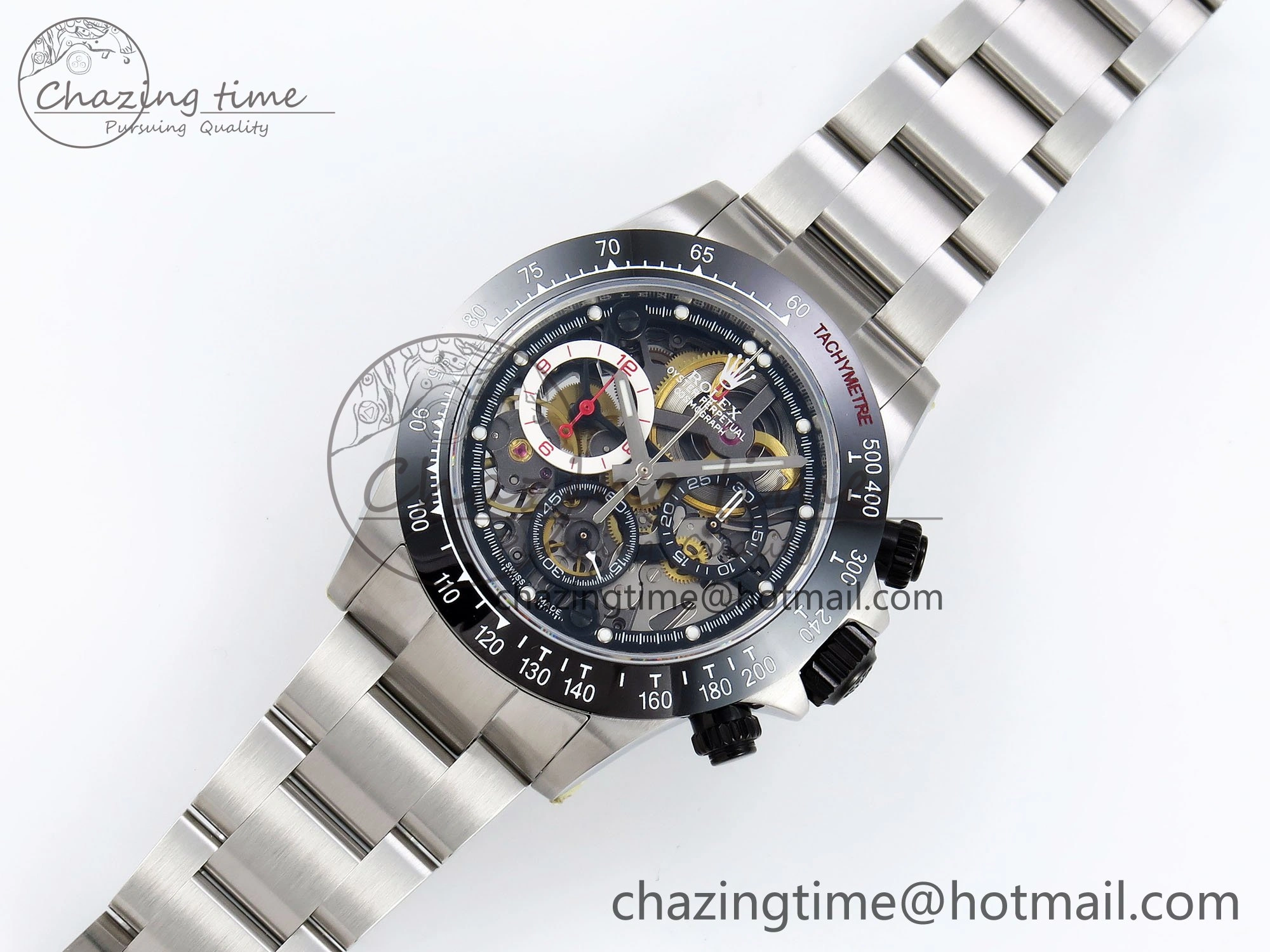 TopPick Daytona Skeleton SONIC Best Edition Ceramic Bezel Skeleton Dial on SS Oyster Bracelet SA 1654