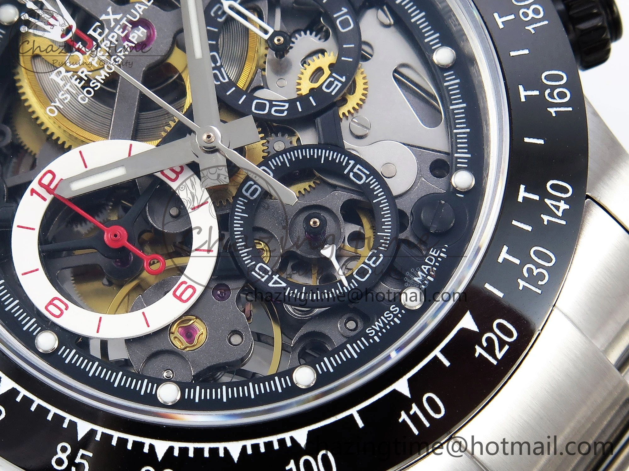 TopPick Daytona Skeleton SONIC Best Edition Ceramic Bezel Skeleton Dial on SS Oyster Bracelet SA 1654