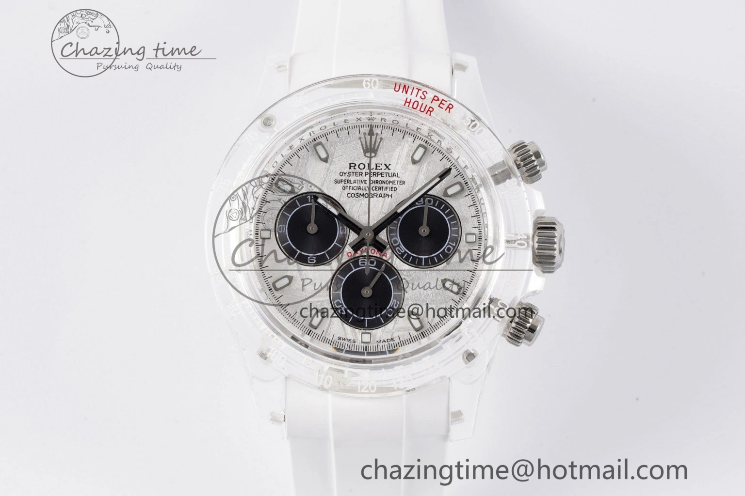 Daytona Transparent IPK Best Edition Meteorite Dial on White Rubber Strap SA Elegant 1968