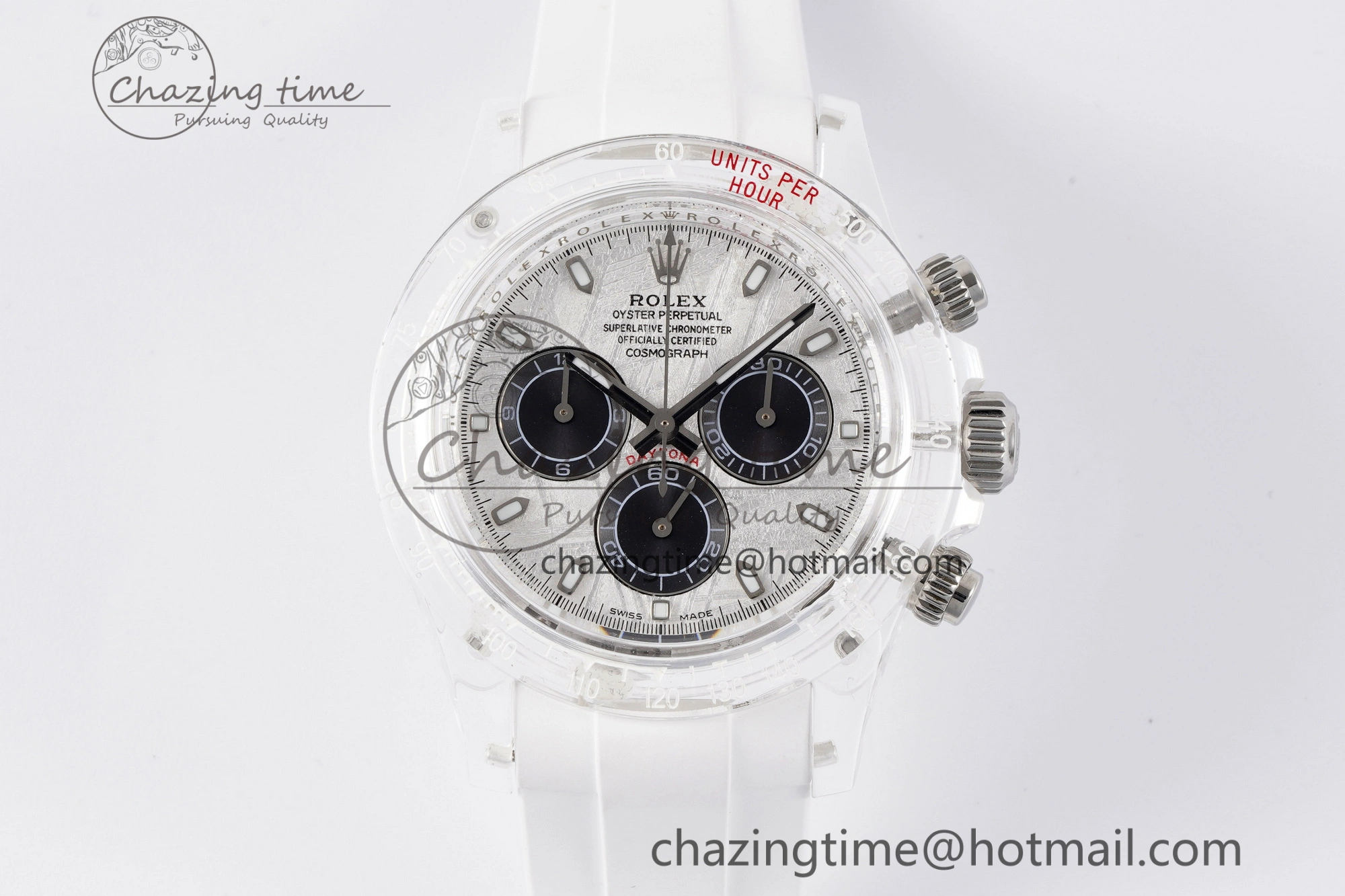 Daytona Transparent IPK Best Edition Meteorite Dial on White Rubber Strap SA Elegant 1968