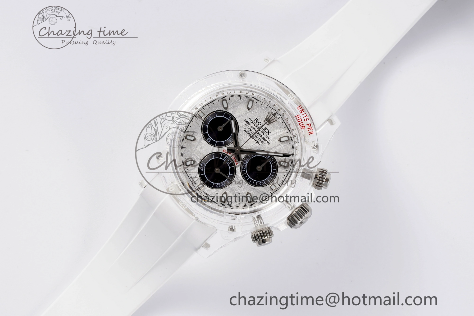 Daytona Transparent IPK Best Edition Meteorite Dial on White Rubber Strap SA Elegant 1968