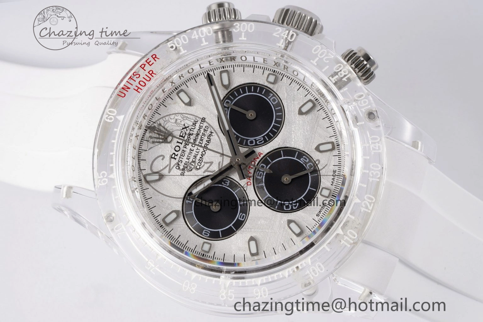 Daytona Transparent IPK Best Edition Meteorite Dial on White Rubber Strap SA Elegant 1968