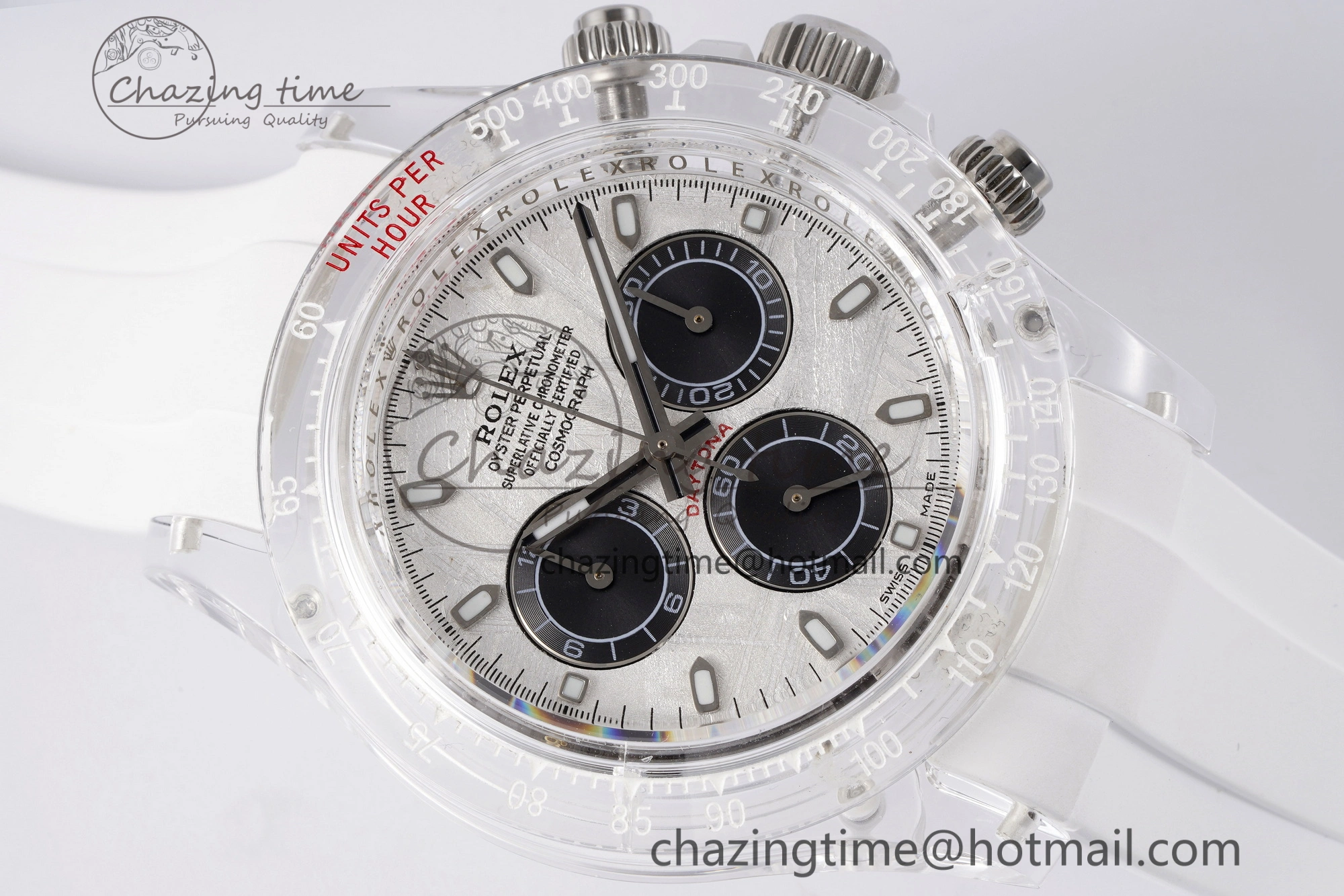 Daytona Transparent IPK Best Edition Meteorite Dial on White Rubber Strap SA Elegant 1968