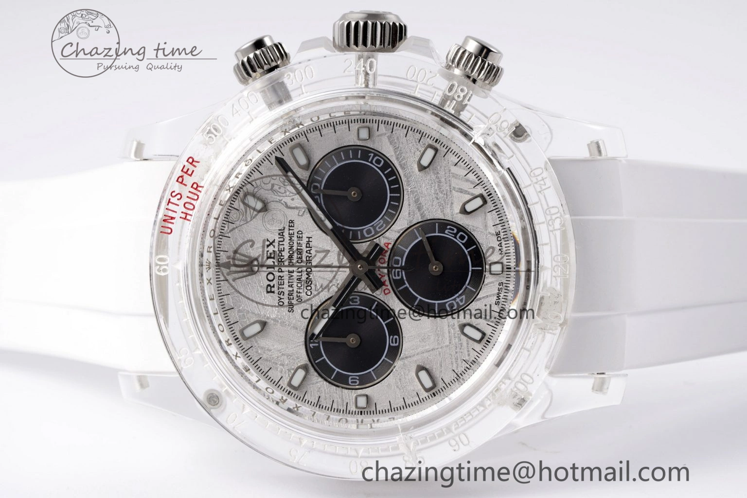 Daytona Transparent IPK Best Edition Meteorite Dial on White Rubber Strap SA Elegant 1968