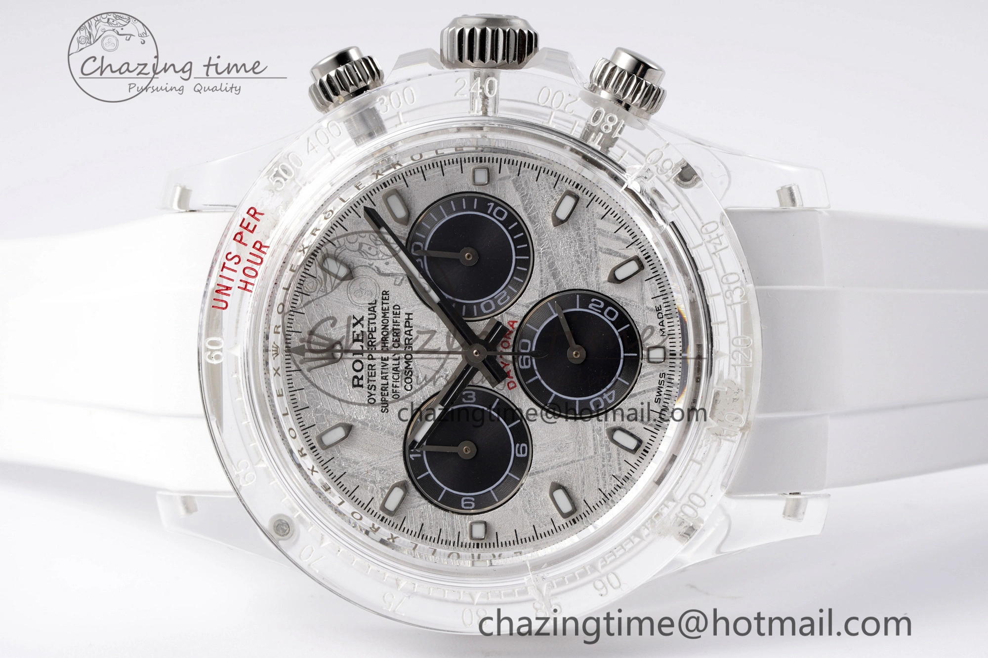 Daytona Transparent IPK Best Edition Meteorite Dial on White Rubber Strap SA Elegant 1968