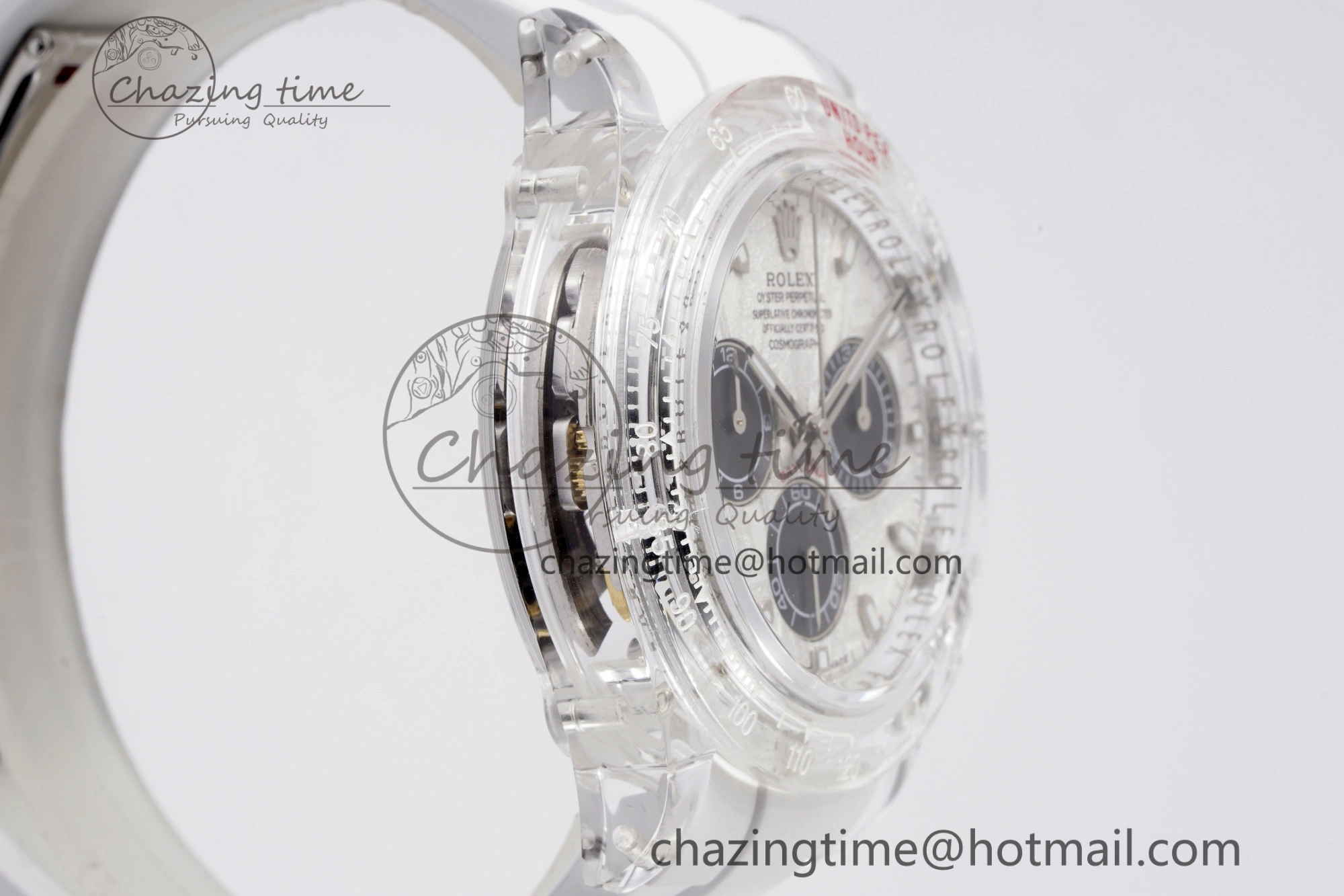 Daytona Transparent IPK Best Edition Meteorite Dial on White Rubber Strap SA Elegant 1968