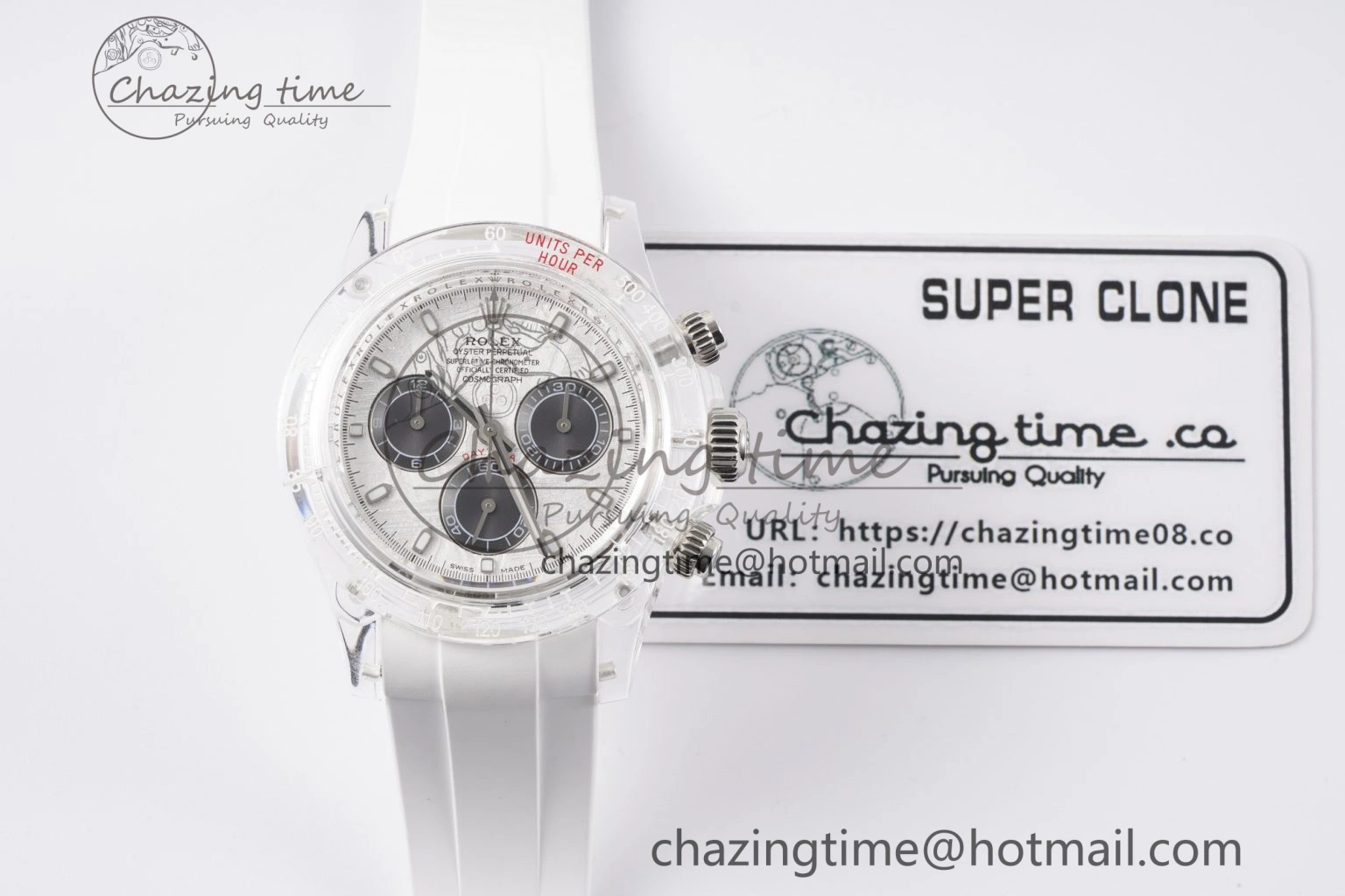 Daytona Transparent IPK Best Edition Meteorite Dial on White Rubber Strap SA Elegant 1968