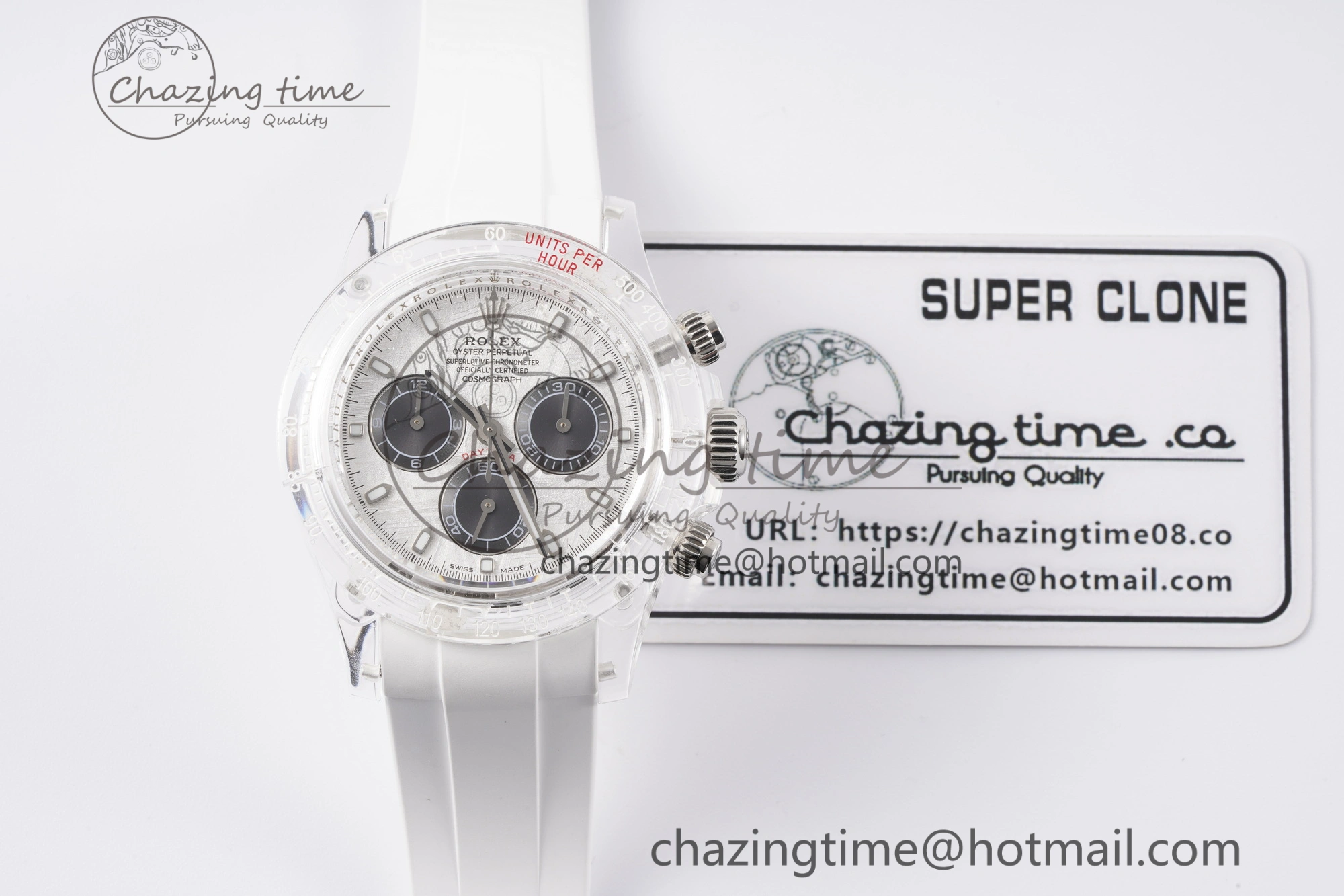 Daytona Transparent IPK Best Edition Meteorite Dial on White Rubber Strap SA Elegant 1968