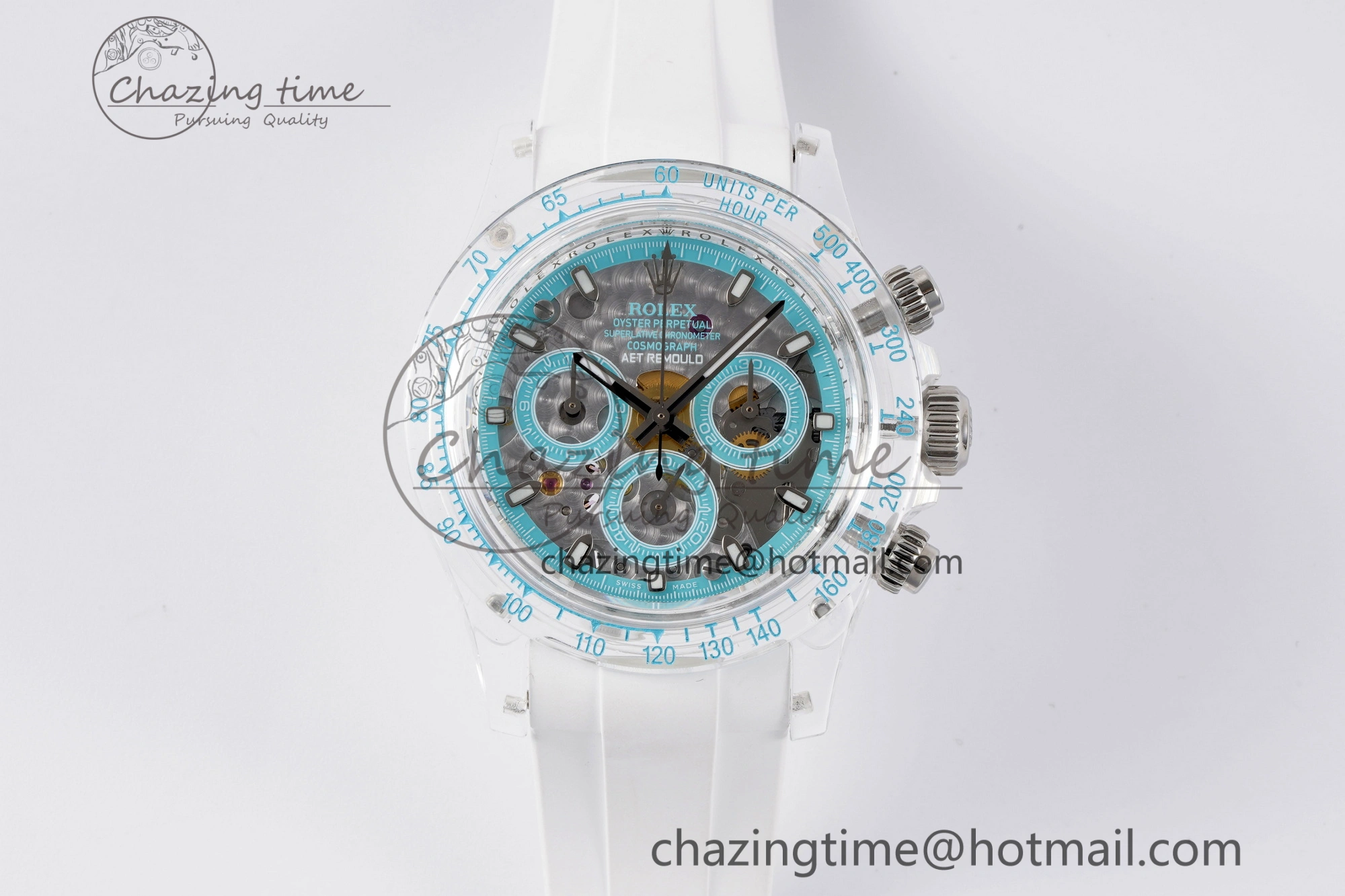 Daytona Transparent IPK Best Edition Transparent Blue Dial on White Rubber Strap SA TimelessDesign 1969