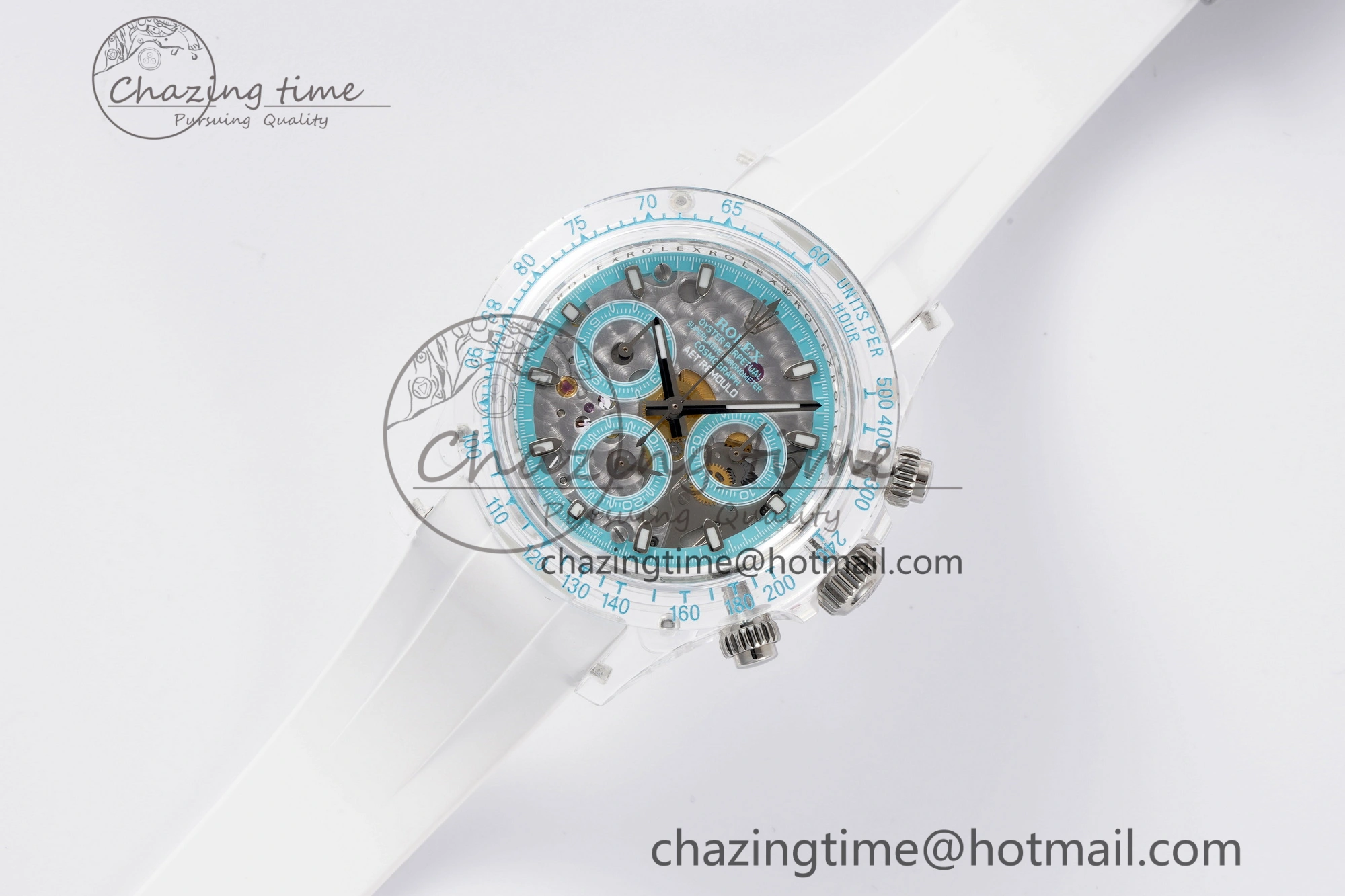 Daytona Transparent IPK Best Edition Transparent Blue Dial on White Rubber Strap SA TimelessDesign 1969