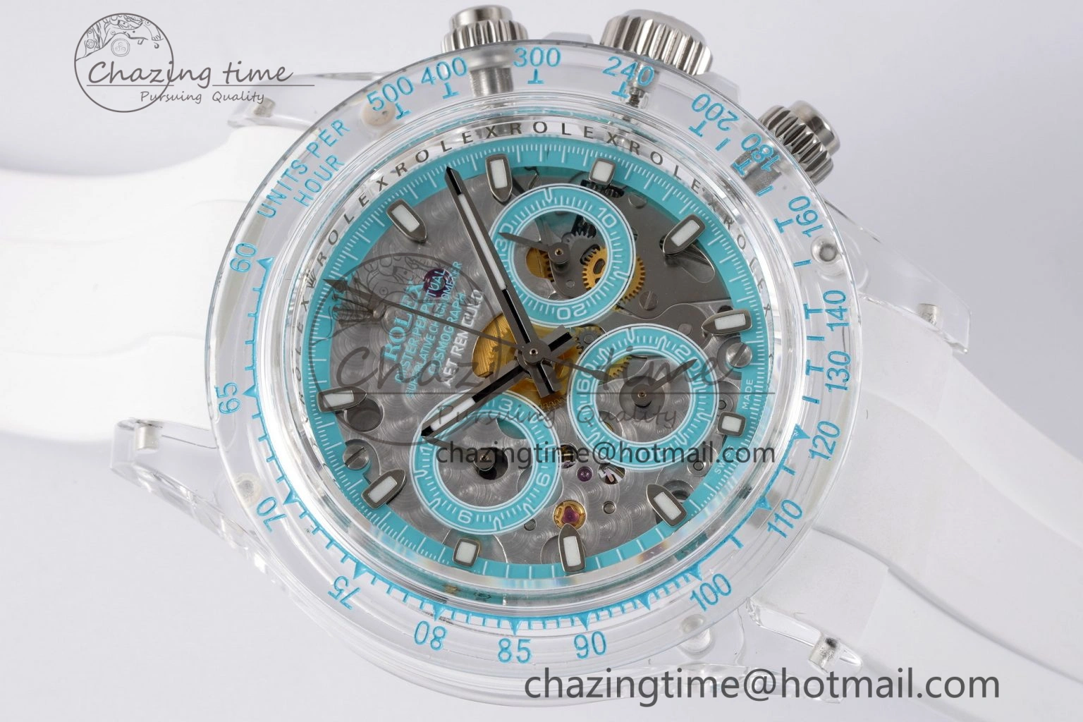 Daytona Transparent IPK Best Edition Transparent Blue Dial on White Rubber Strap SA TimelessDesign 1969