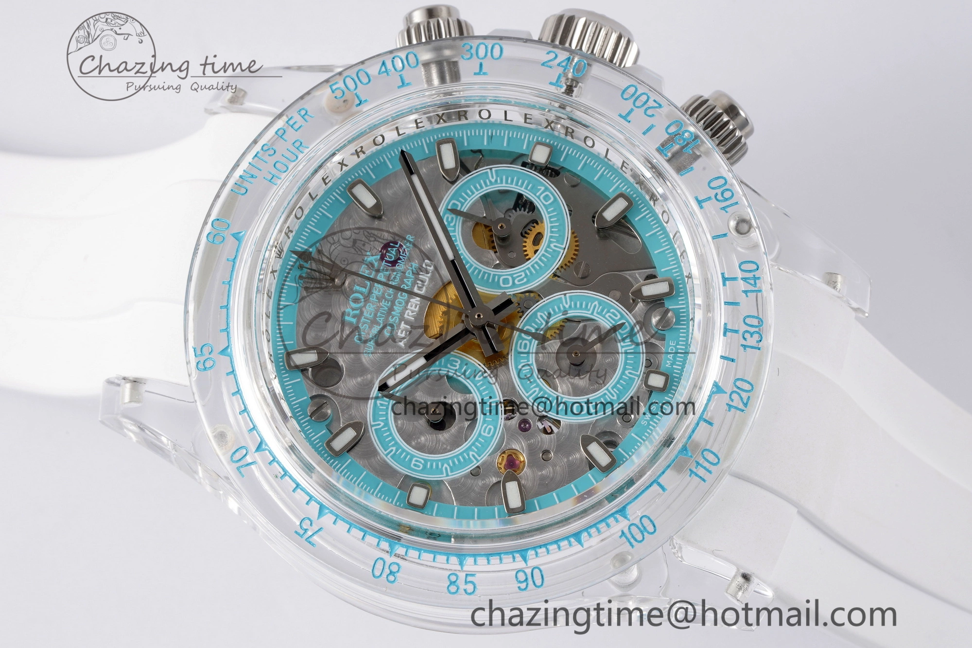 Daytona Transparent IPK Best Edition Transparent Blue Dial on White Rubber Strap SA TimelessDesign 1969