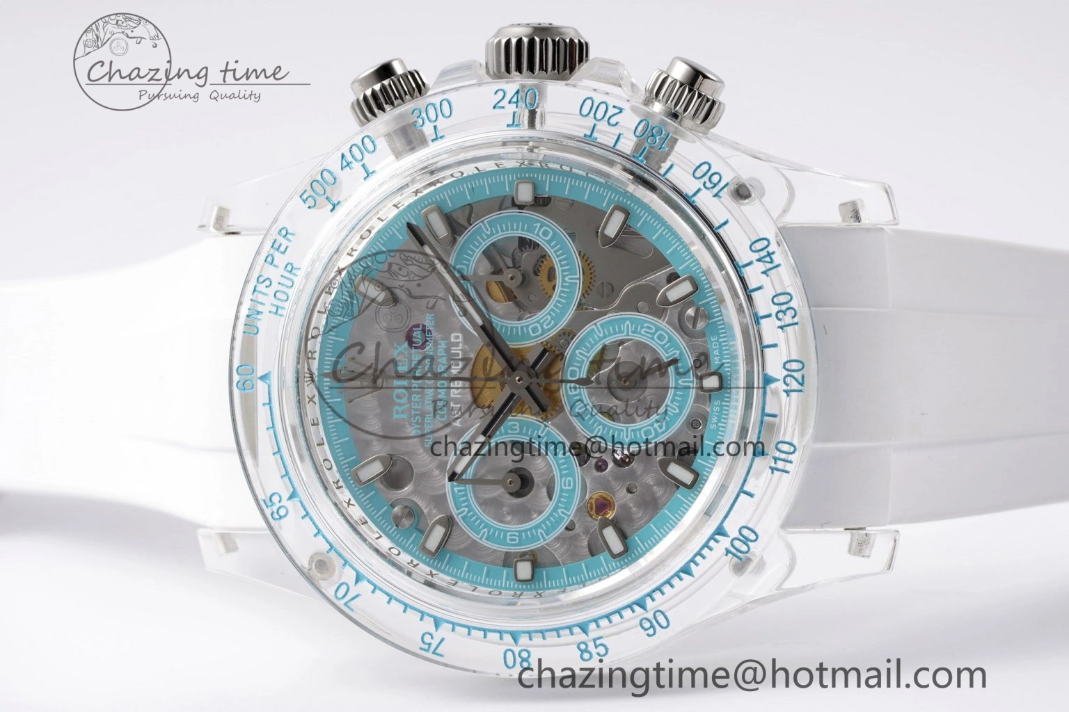 Daytona Transparent IPK Best Edition Transparent Blue Dial on White Rubber Strap SA TimelessDesign 1969