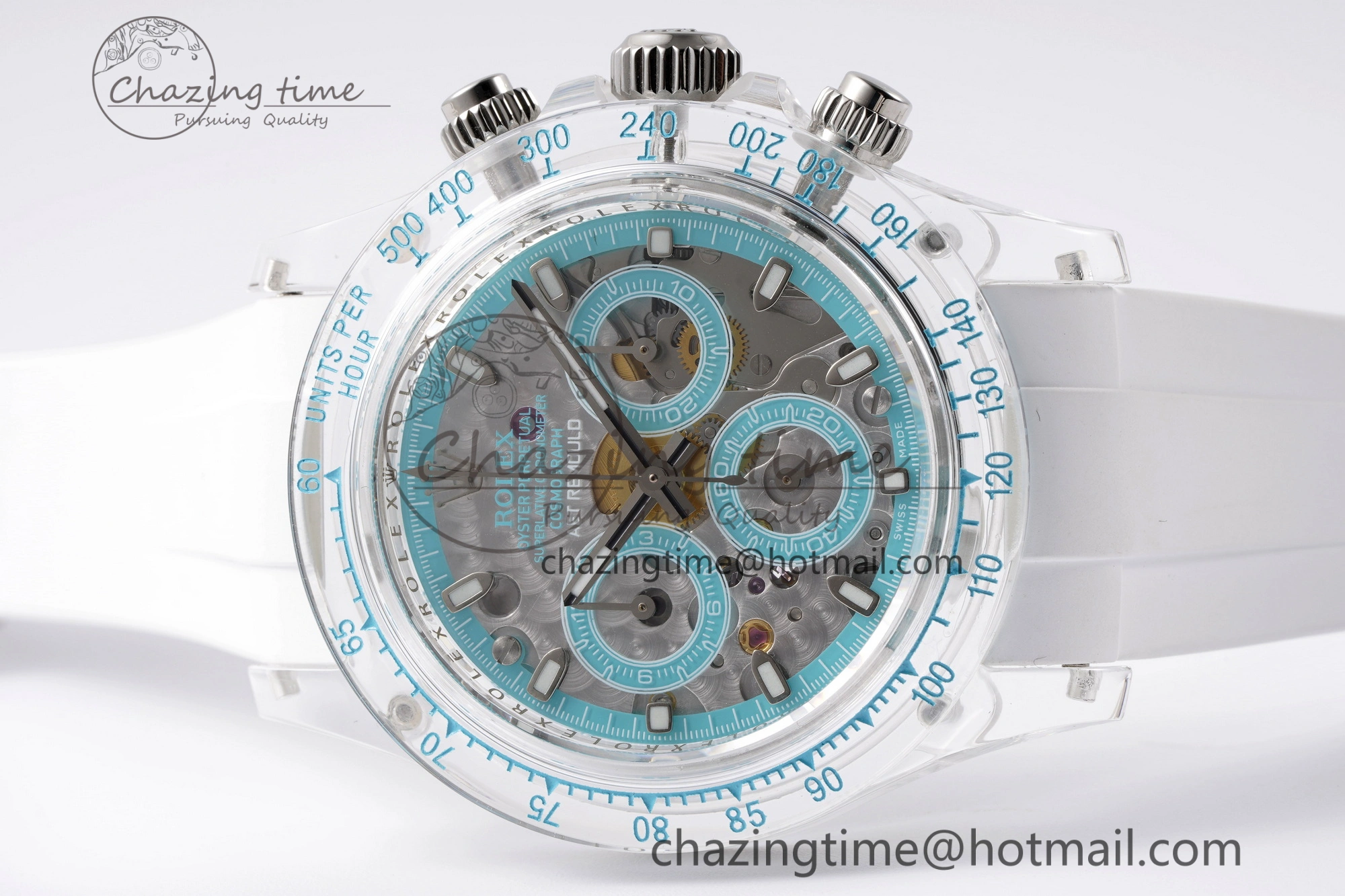 Daytona Transparent IPK Best Edition Transparent Blue Dial on White Rubber Strap SA TimelessDesign 1969
