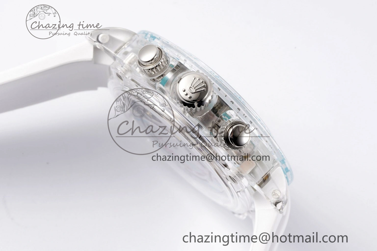 Daytona Transparent IPK Best Edition Transparent Blue Dial on White Rubber Strap SA TimelessDesign 1969