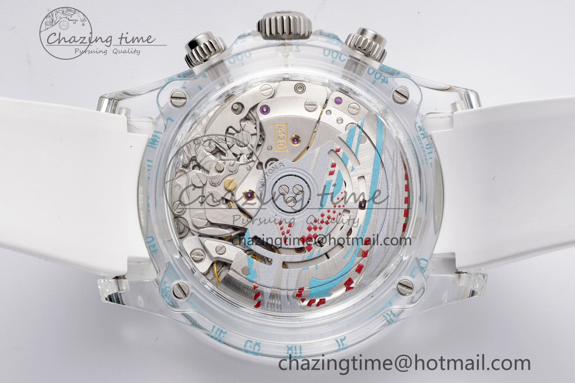Daytona Transparent IPK Best Edition Transparent Blue Dial on White Rubber Strap SA TimelessDesign 1969