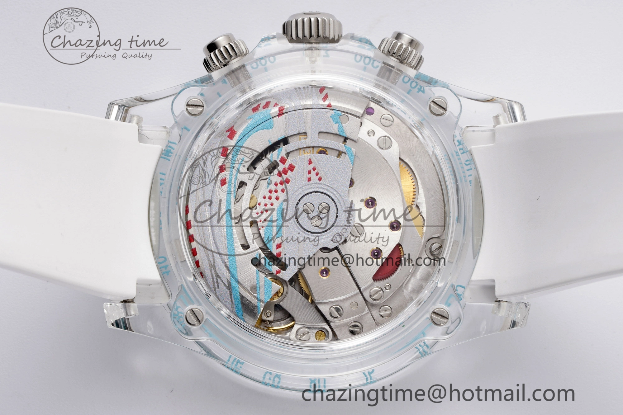 Daytona Transparent IPK Best Edition Transparent Blue Dial on White Rubber Strap SA TimelessDesign 1969