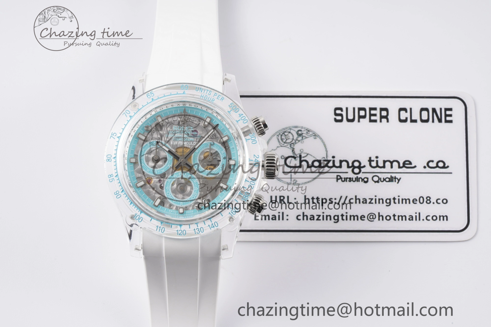 Daytona Transparent IPK Best Edition Transparent Blue Dial on White Rubber Strap SA TimelessDesign 1969