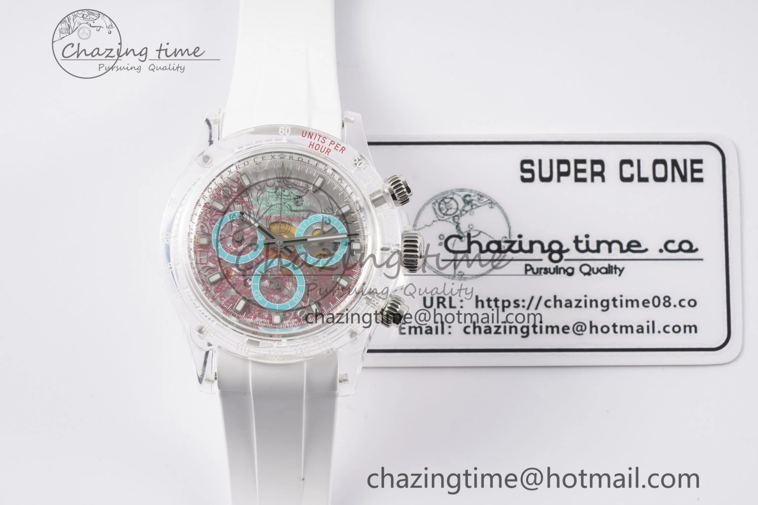 Daytona Transparent IPK Best Edition Transparent Red Dial on White Rubber Strap SA GoodFit 1972