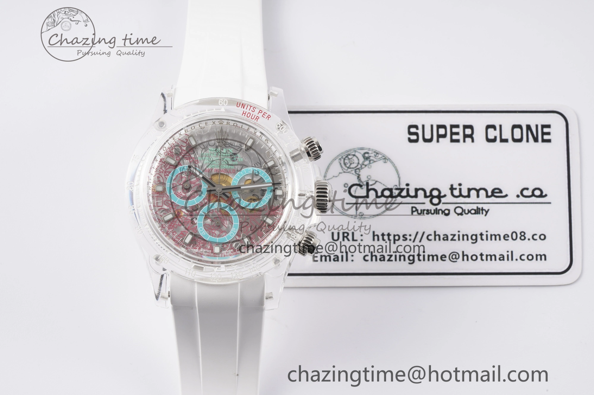 Daytona Transparent IPK Best Edition Transparent Red Dial on White Rubber Strap SA GoodFit 1972