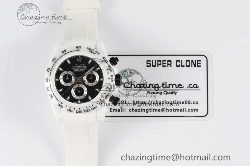 Supportive Daytona White Ceramic 5GF Best Edition Black Dial on White Rubber Strap A 2325