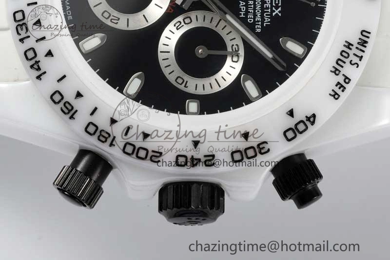 Supportive Daytona White Ceramic 5GF Best Edition Black Dial on White Rubber Strap A 2325