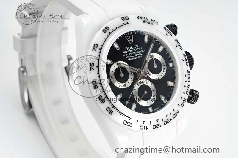Supportive Daytona White Ceramic 5GF Best Edition Black Dial on White Rubber Strap A 2325