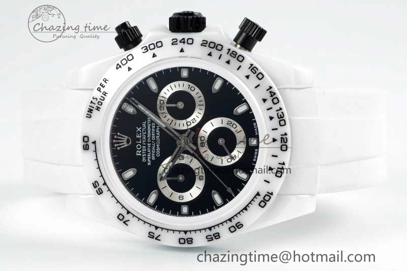 Supportive Daytona White Ceramic 5GF Best Edition Black Dial on White Rubber Strap A 2325