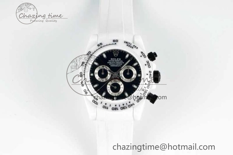 Supportive Daytona White Ceramic 5GF Best Edition Black Dial on White Rubber Strap A 2325