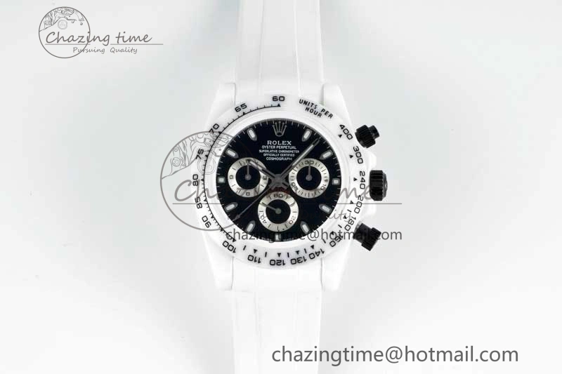 Supportive Daytona White Ceramic 5GF Best Edition Black Dial on White Rubber Strap A 2325