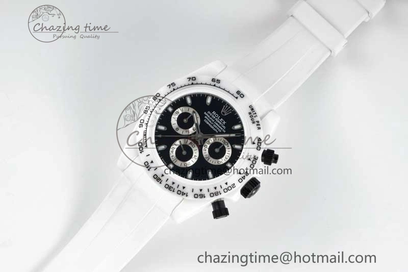 Supportive Daytona White Ceramic 5GF Best Edition Black Dial on White Rubber Strap A 2325