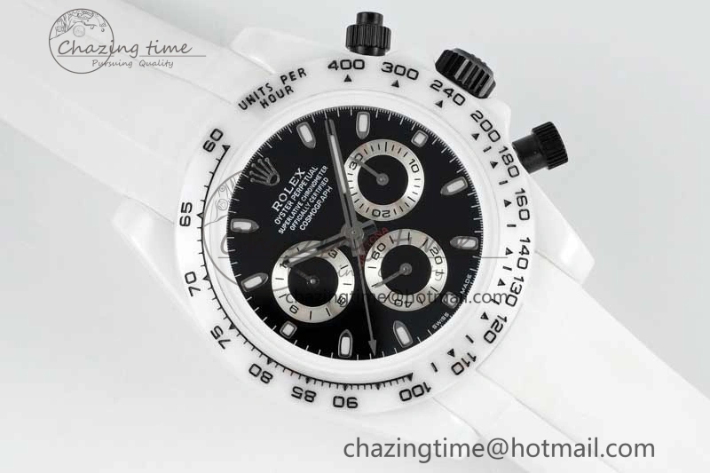 Supportive Daytona White Ceramic 5GF Best Edition Black Dial on White Rubber Strap A 2325