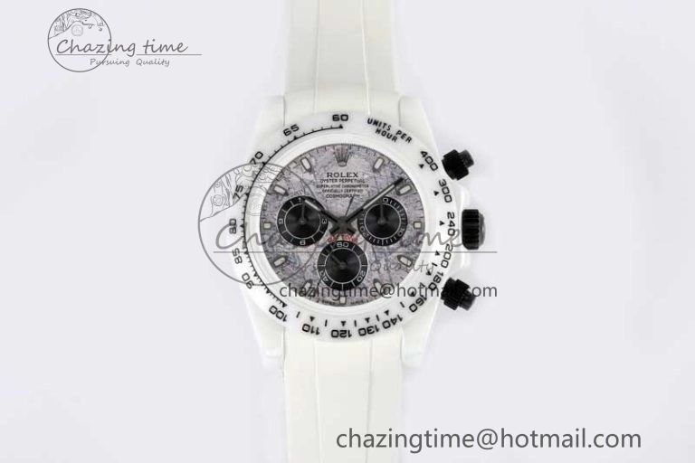 Daytona White Ceramic 5GF Best Edition Meteorite Dial on White Rubber Strap A Lightweight 2327