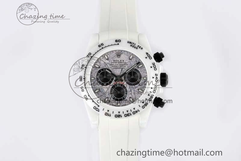 Daytona White Ceramic 5GF Best Edition Meteorite Dial on White Rubber Strap A Lightweight 2327