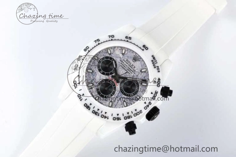 Daytona White Ceramic 5GF Best Edition Meteorite Dial on White Rubber Strap A Lightweight 2327