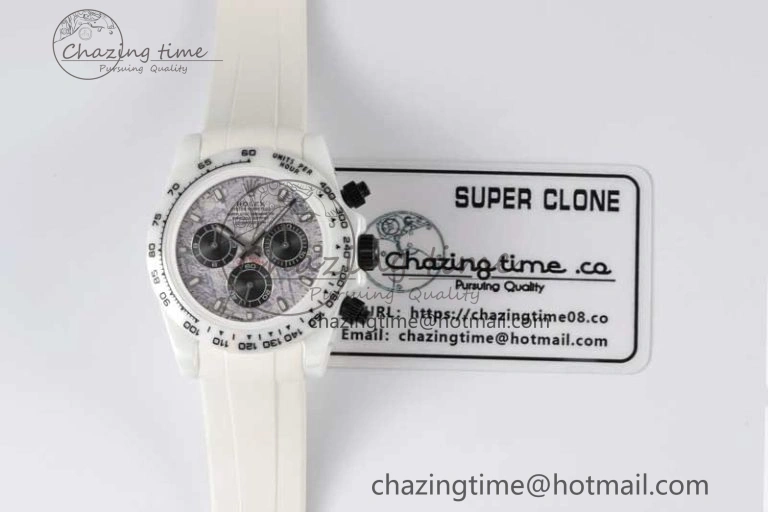 Daytona White Ceramic 5GF Best Edition Meteorite Dial on White Rubber Strap A Lightweight 2327