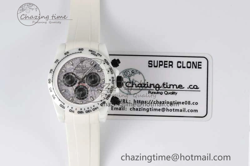 Daytona White Ceramic 5GF Best Edition Meteorite Dial on White Rubber Strap A Lightweight 2327
