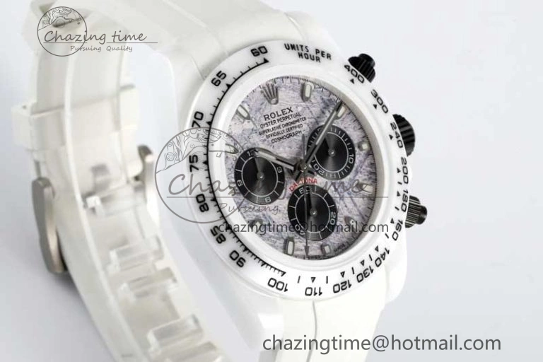 Daytona White Ceramic 5GF Best Edition Meteorite Dial on White Rubber Strap A Lightweight 2327