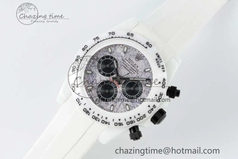 Daytona White Ceramic 5GF Best Edition Meteorite Dial on White Rubber Strap A Lightweight 2327