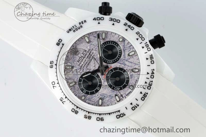 Daytona White Ceramic 5GF Best Edition Meteorite Dial on White Rubber Strap A Lightweight 2327
