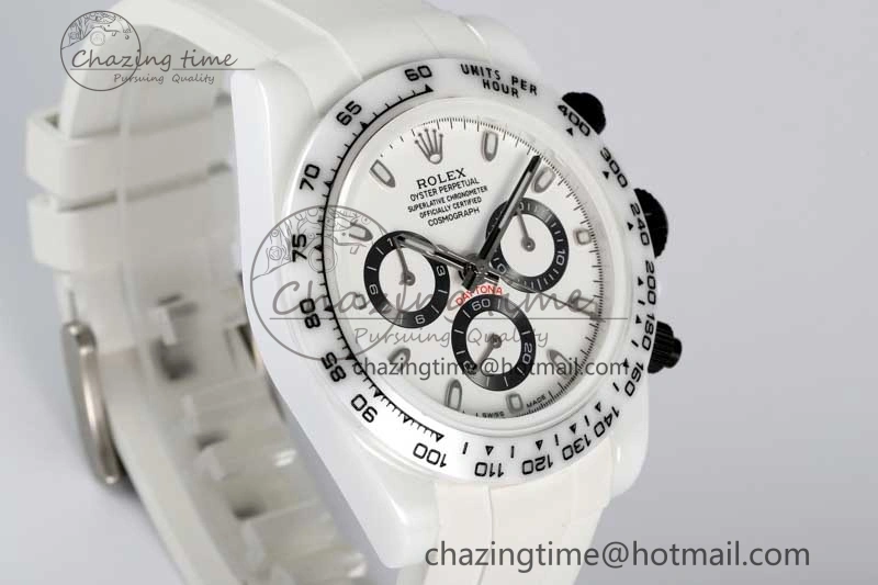 Daytona White Ceramic 5GF Best Edition White Black Dial on White Rubber Strap A Trendsetting 2329