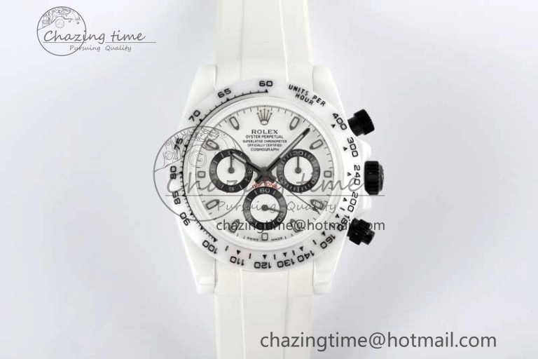 Daytona White Ceramic 5GF Best Edition White Black Dial on White Rubber Strap A Trendsetting 2329