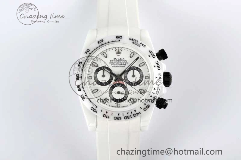 Daytona White Ceramic 5GF Best Edition White Black Dial on White Rubber Strap A Trendsetting 2329