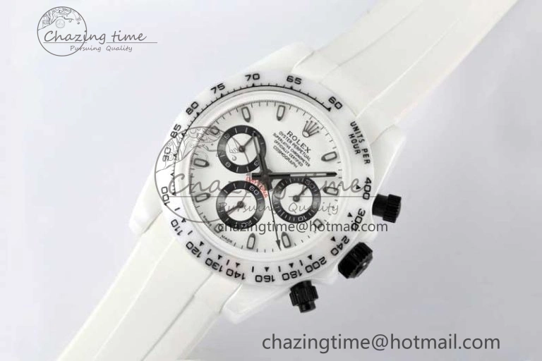 Daytona White Ceramic 5GF Best Edition White Black Dial on White Rubber Strap A Trendsetting 2329