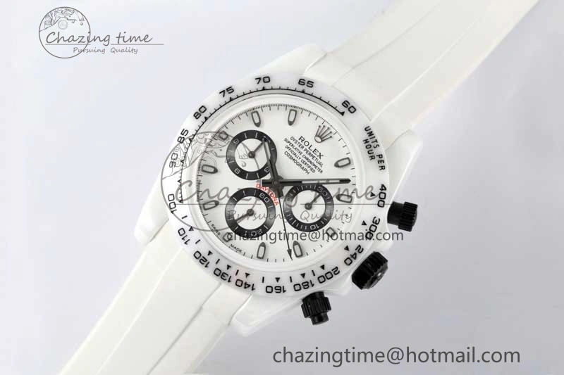 Daytona White Ceramic 5GF Best Edition White Black Dial on White Rubber Strap A Trendsetting 2329