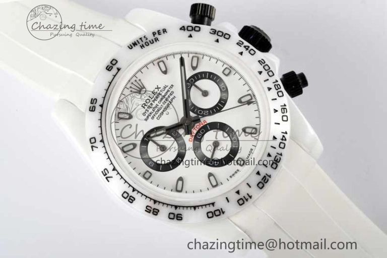 Daytona White Ceramic 5GF Best Edition White Black Dial on White Rubber Strap A Trendsetting 2329