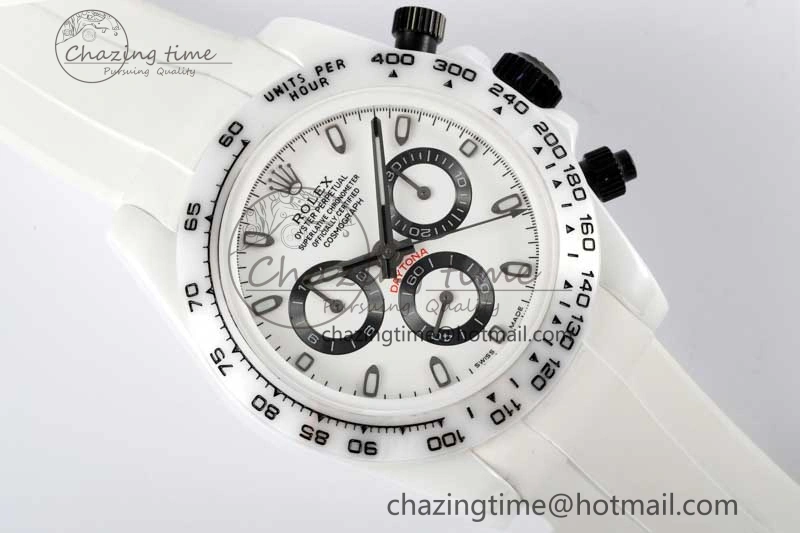 Daytona White Ceramic 5GF Best Edition White Black Dial on White Rubber Strap A Trendsetting 2329
