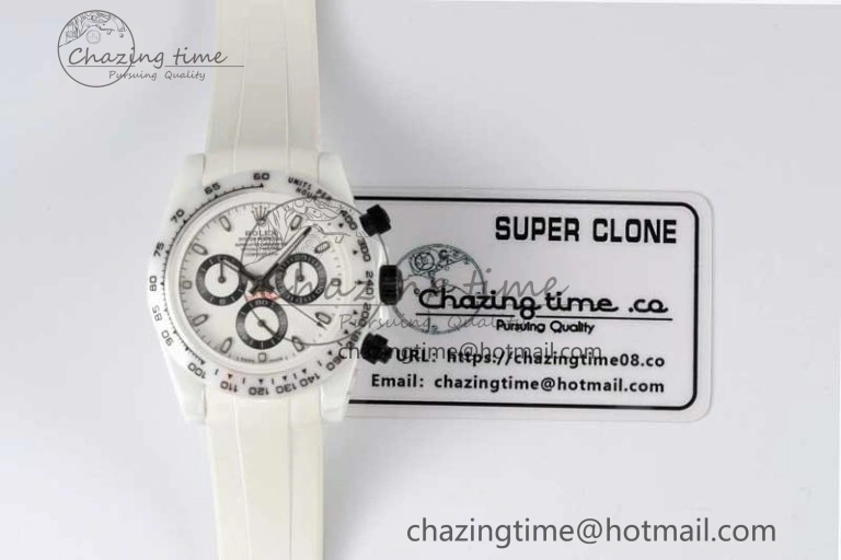 Daytona White Ceramic 5GF Best Edition White Black Dial on White Rubber Strap A Trendsetting 2329